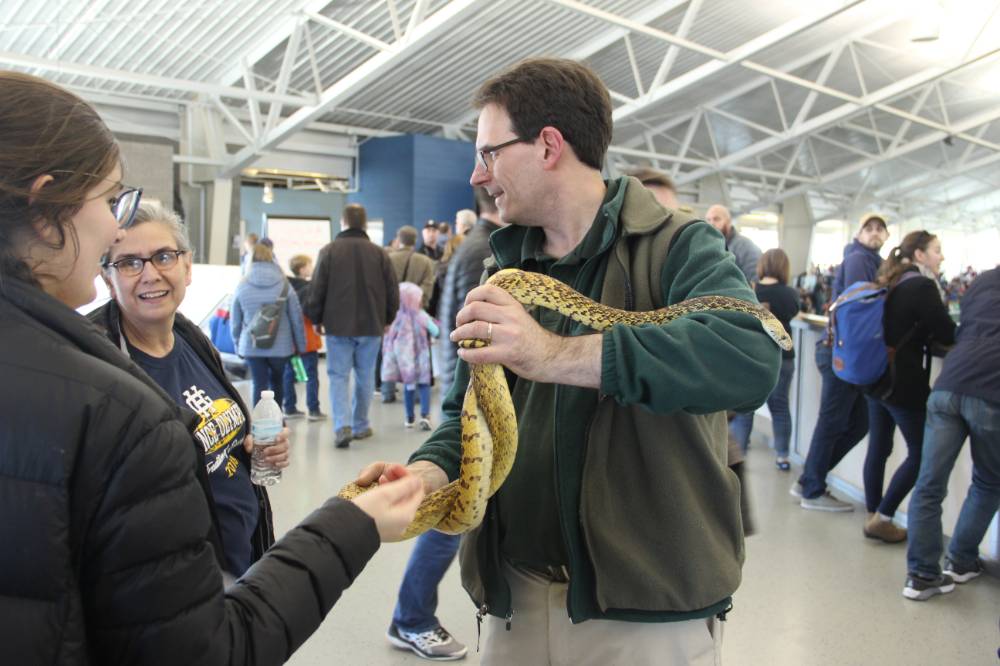John Ball Zoo Representative holding a snake